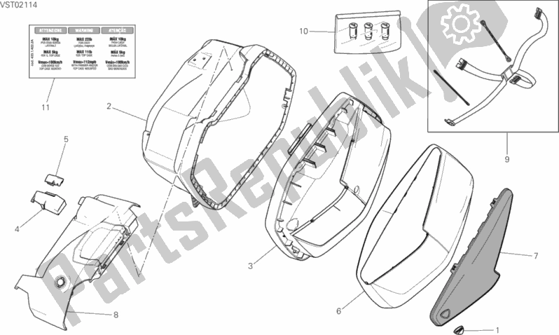 Alle onderdelen voor de Linker Fietstas van de Ducati Multistrada 1260 S Grand Tour USA 2020